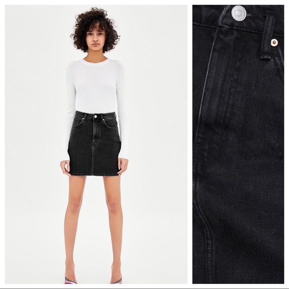 NWT. Zara Black Denim Mini A-line Skirt. Size XS. - Picture 1 of 7
